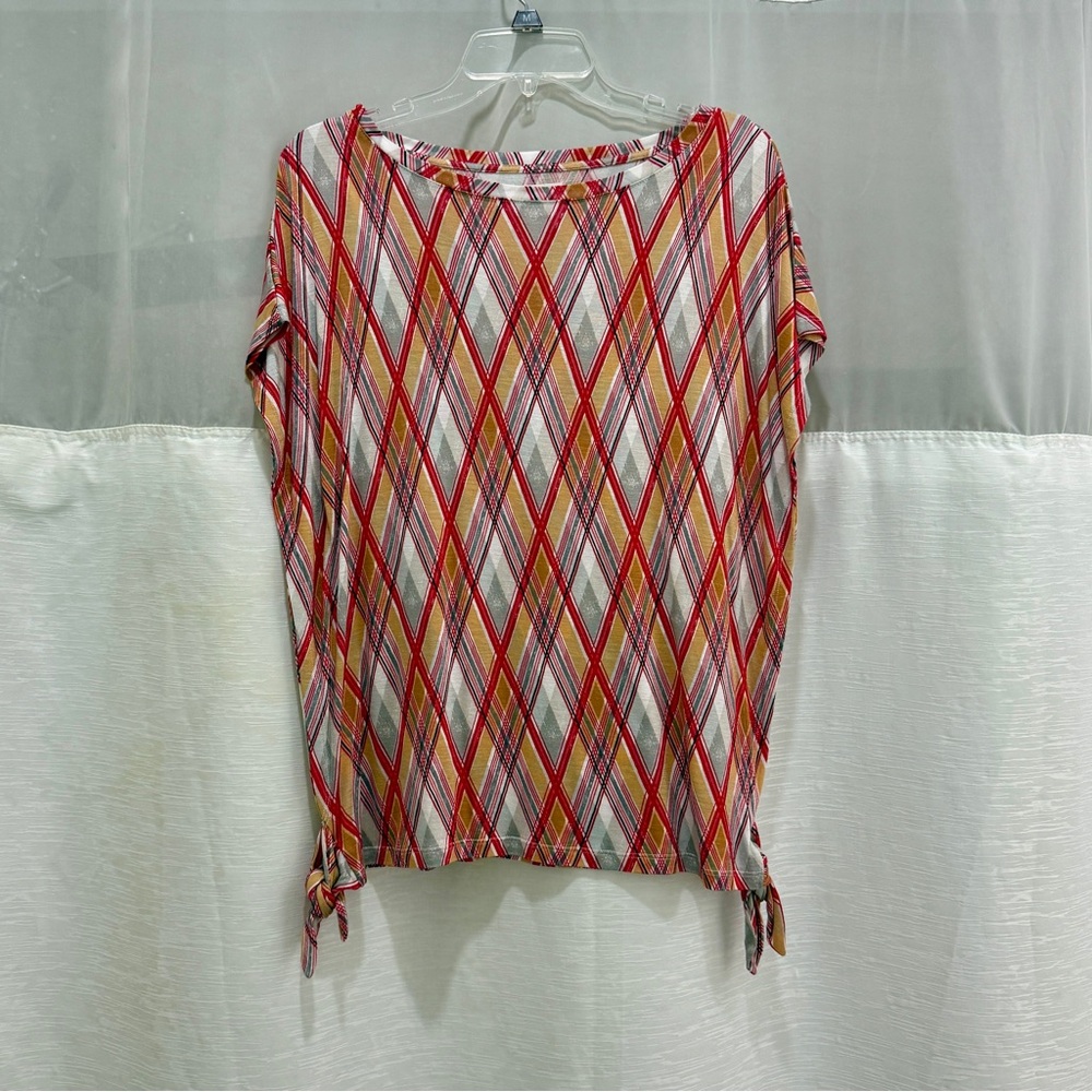 C Brand Women’s Multicolor Geometric Print Blouse Size M Top with Side Ties